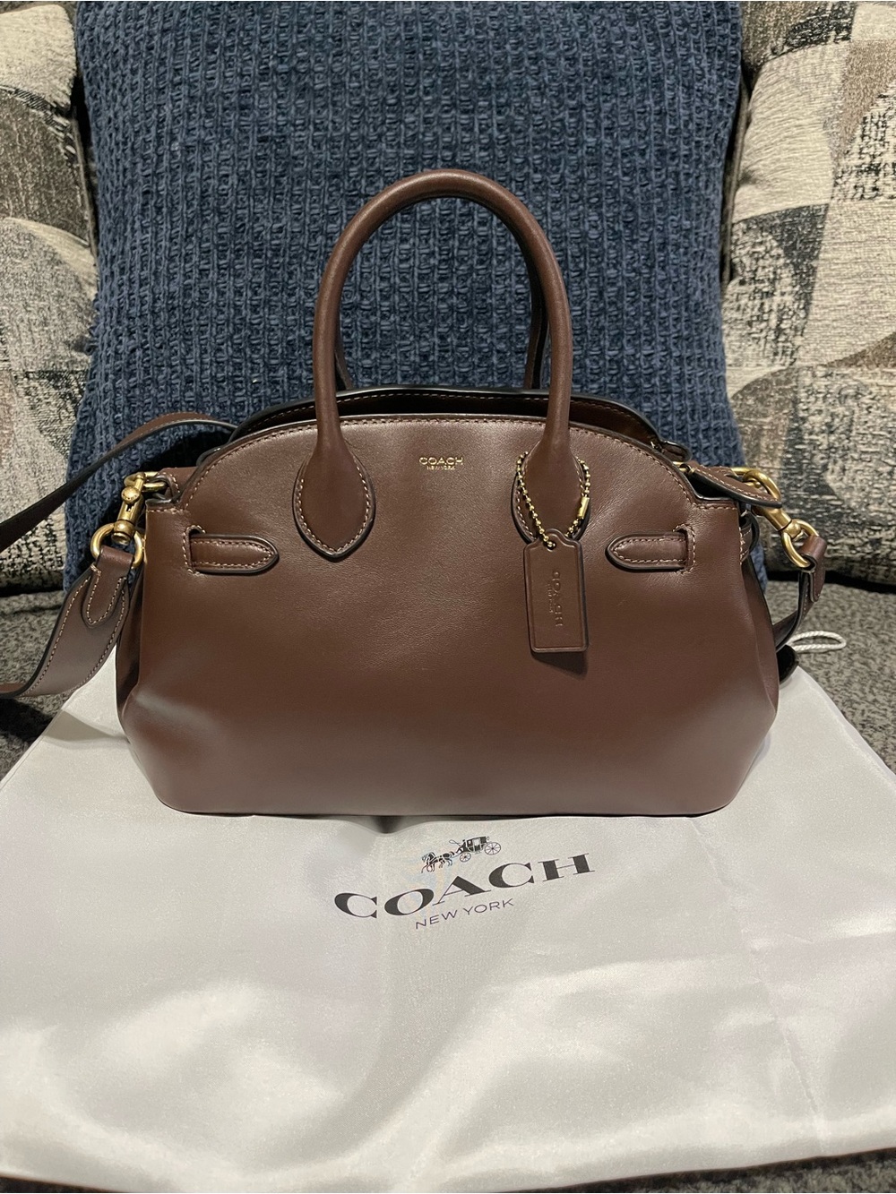 COACH Soft Empire Leather Carryall Satchel Bag 26 in Brass/Maple CU066